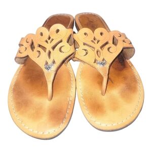 Brighton Allegre Tan Women's Leather Cut Out Scroll Detailing Sandals Sz 91/2 M